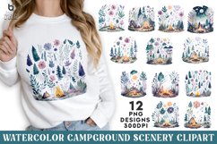 Watercolor Campground Scenery Clipart, T-shirt Design Product Image 1