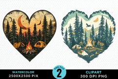 Watercolor Camping Heart Graphics Clipart Product Image 1