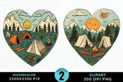 Watercolor Camping Heart Image Clipart Product Image 1