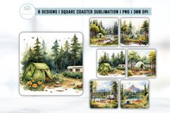 Watercolor Camping Square Coaster Sublimation Product Image 1