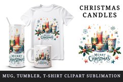 Watercolor candles snowflakes holly Merry Christmas greeting quote print 20 oz tumbler skinny mug wrap clipart t-shirt sublimation printable design