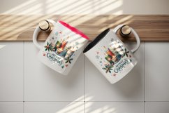Watercolor candles snowflakes holly Merry Christmas greeting quote print 20 oz tumbler skinny mug wrap clipart t-shirt sublimation printable design