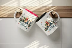 Watercolor candles snowflakes holly Merry Christmas greeting quote print 20 oz tumbler skinny mug wrap clipart t-shirt sublimation printable design