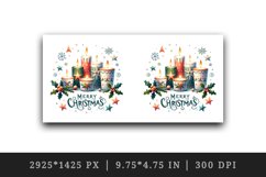 Watercolor candles snowflakes holly Merry Christmas greeting quote print 20 oz tumbler skinny mug wrap clipart t-shirt sublimation printable design