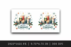 Watercolor candles snowflakes holly Merry Christmas greeting quote print 20 oz tumbler skinny mug wrap clipart t-shirt sublimation printable design