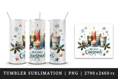 Watercolor candles snowflakes holly Merry Christmas greeting quote print 20 oz tumbler skinny mug wrap clipart t-shirt sublimation printable design
