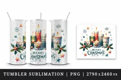 Watercolor candles snowflakes holly Merry Christmas greeting quote print 20 oz tumbler skinny mug wrap clipart t-shirt sublimation printable design