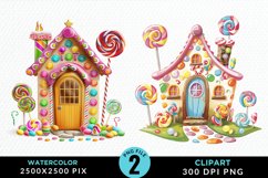 Watercolor Candyland House Art Clipart Product Image 1