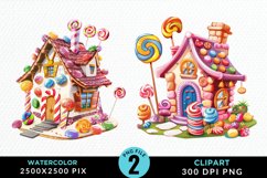 Watercolor Candyland House Art Clipart Product Image 1