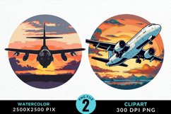 Watercolor Cargo Airplane Graphic Clipart Product Image 1