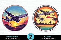 Watercolor Cargo Airplane Design Clipart Product Image 1