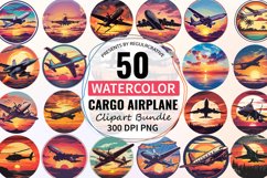 Watercolor Cargo Airplane Clipart Bundle Product Image 1