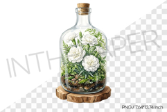 White Carnation Glass Terrarium PNG Clipart Flower Illust Product Image 1