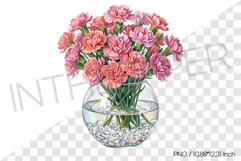 Pink Carnations in Glass Vase PNG Clipart Flower Watercolor Product Image 1