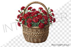 Red Carnations in Rattan Basket PNG Clipart Flower Illust Product Image 1