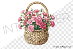 Pink Carnations in Rattan Basket PNG Clipart Flower Illust Product Image 1