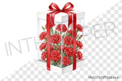 Red Carnations in Clear Gift Box PNG Clipart Flower Illust Product Image 1