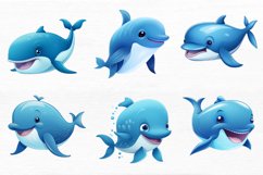 Cute Cartoon Blue Whale Watercolor Sublimation Clipart Product Image 7