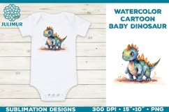 Watercolor Baby Dinosaur T-Shirt Design. Baby Dinosaur PNG Product Image 1