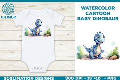 Watercolor Baby Dinosaur T-Shirt Design. Baby Dinosaur PNG Product Image 1