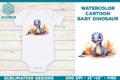 Watercolor Baby Dinosaur T-Shirt Design. Baby Dinosaur PNG Product Image 1