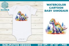 Watercolor Baby Dinosaur T-Shirt Design. Baby Dinosaur PNG Product Image 1