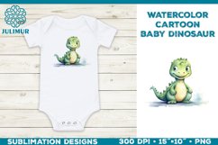 Watercolor Baby Dinosaur T-Shirt Design. Baby Dinosaur PNG Product Image 1