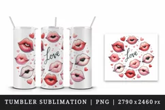 Watercolor cartoon lips sending kisses Love quote Valentine Day print 20 oz tumbler skinny mug wrap clipart t-shirt sublimation printable design