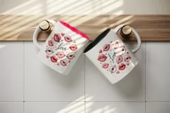 Watercolor cartoon lips sending kisses Love quote Valentine Day print 20 oz tumbler skinny mug wrap clipart t-shirt sublimation printable design