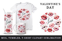 Watercolor cartoon lips sending kisses Love quote Valentine Day print 20 oz tumbler skinny mug wrap clipart t-shirt sublimation printable design