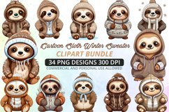 Winter Sloth Sublimation Clipart Bundle Product Image 1
