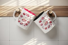 Watercolor cartoon-style lips sending kisses Love quote Valentine Day print 20 oz tumbler skinny mug wrap clipart t-shirt sublimation printable design