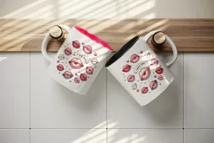 Watercolor cartoon-style lips sending kisses Love quote Valentine Day print 20 oz tumbler skinny mug wrap clipart t-shirt sublimation printable design