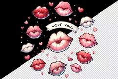 Watercolor cartoon-style lips sending kisses Love quote Valentine Day print 20 oz tumbler skinny mug wrap clipart t-shirt sublimation printable design