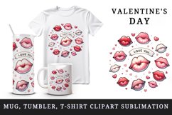 Watercolor cartoon-style lips sending kisses Love quote Valentine Day print 20 oz tumbler skinny mug wrap clipart t-shirt sublimation printable design