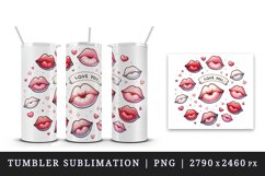 Watercolor cartoon-style lips sending kisses Love quote Valentine Day print 20 oz tumbler skinny mug wrap clipart t-shirt sublimation printable design