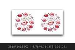 Watercolor cartoon-style lips sending kisses Love quote Valentine Day print 20 oz tumbler skinny mug wrap clipart t-shirt sublimation printable design