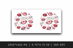 Watercolor cartoon-style lips sending kisses Love quote Valentine Day print 20 oz tumbler skinny mug wrap clipart t-shirt sublimation printable design