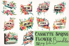 Watercolor Cassette Spring Flower Bundle, Sublimation PNG Product Image 1