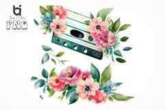 Watercolor Cassette Spring Flower Bundle, Sublimation PNG Product Image 11