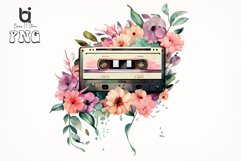 Watercolor Cassette Spring Flower Bundle, Sublimation PNG Product Image 3