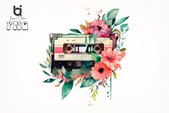 Watercolor Cassette Spring Flower Bundle, Sublimation PNG Product Image 4