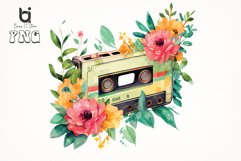 Watercolor Cassette Spring Flower Bundle, Sublimation PNG Product Image 6