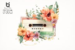 Watercolor Cassette Spring Flower Bundle, Sublimation PNG Product Image 8