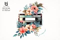 Watercolor Cassette Spring Flower Bundle, Sublimation PNG Product Image 9