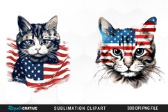 Watercolor Patriotic Cat Sublimation PNG Clipart Product Image 1