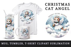 Watercolor cat angel wings Christmas bell Heavenly Holiday quote print 20 oz tumbler skinny mug wrap clipart t-shirt sublimation printable design