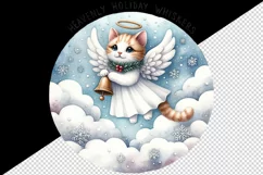 Watercolor cat angel wings Christmas bell Heavenly Holiday quote print 20 oz tumbler skinny mug wrap clipart t-shirt sublimation printable design