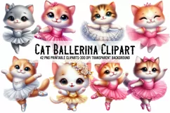 Watercolor Cat Ballerina Clipart PNG Product Image 1