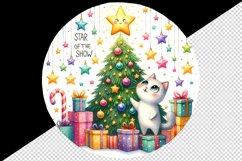 Watercolor cat Christmas tree sparkling gifts Star of the Show quote print 20 oz tumbler skinny mug wrap clipart t-shirt sublimation printable design